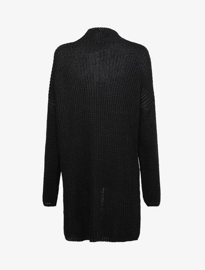Gilet mi-long ouvert à col droit - Noir - 2