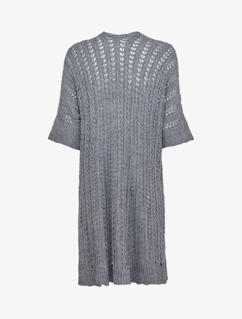 Gilet mi-long en maille ajourée à manches courtes style kimono - Gris foncé - 2