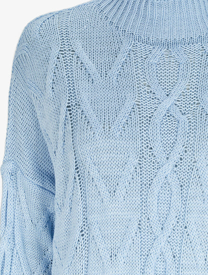 Pull loose en maille tressée à col montant - Bleu ciel - 3