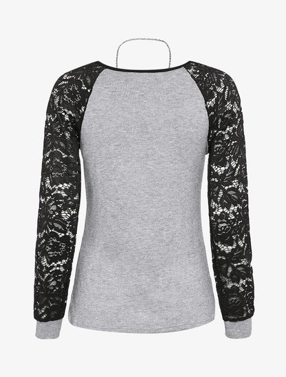 Pull à manches raglan en dentelle - Gris clair - 2