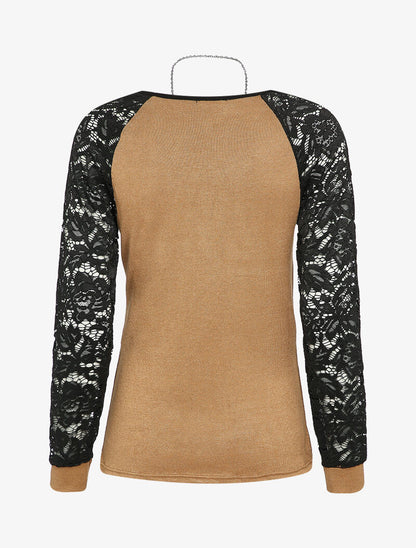 Pull à manches raglan en dentelle - Camel - 2