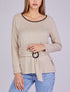 Pull stretch uni avec ceinture stylisée - Beige - 1