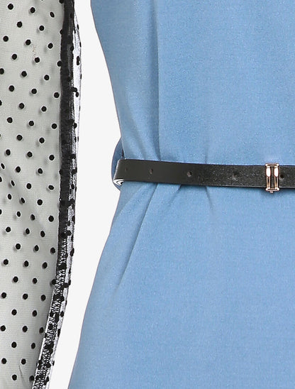 Robe à épaules et manches en plumetis - Bleu ciel - 4