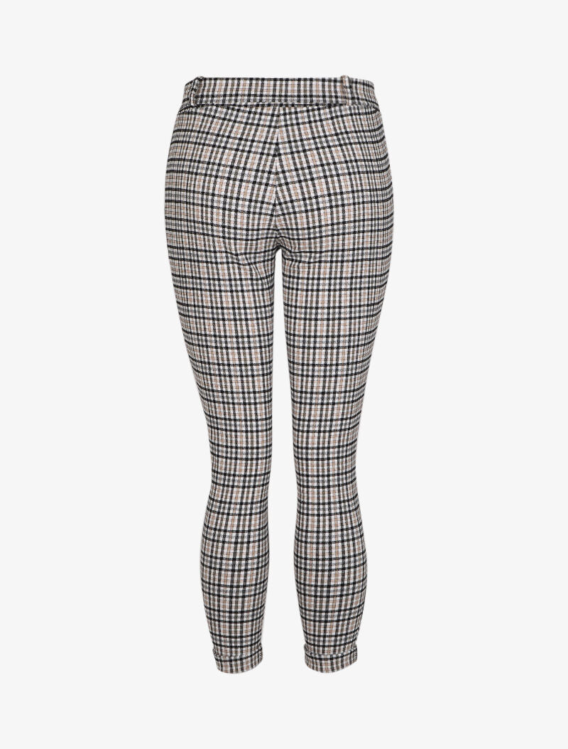 Pantalon 7/8 coupe slim à imprimé petits carreaux - Beige - 2