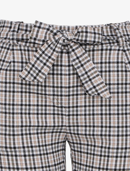 Pantalon 7/8 coupe slim à imprimé petits carreaux - Beige - 3