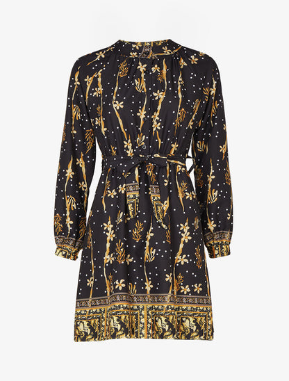 Robe patineuse courte à imprimé fleuri - Noir - 1