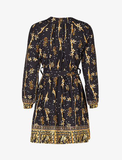 Robe patineuse courte à imprimé fleuri - Noir - 2