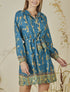 Robe patineuse courte à imprimé fleuri - Bleu canard - 1