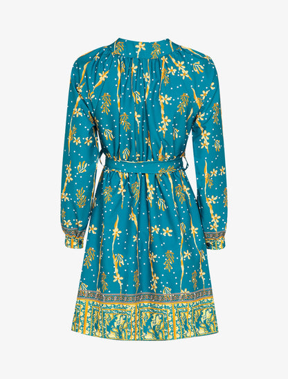 Robe patineuse courte à imprimé fleuri - Bleu canard - 3