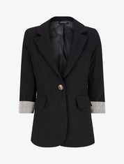 Blazer droit à ourlets rayés - Noir - 1