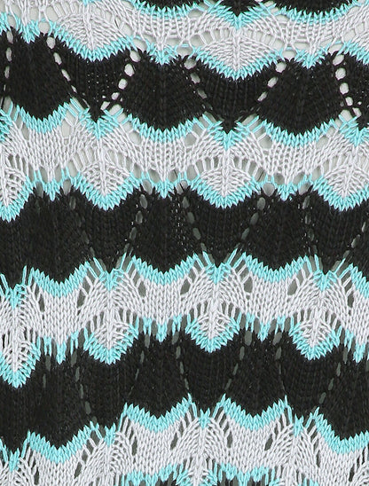 Pull en maille à rayures stylisées et col montant - Noir - 3