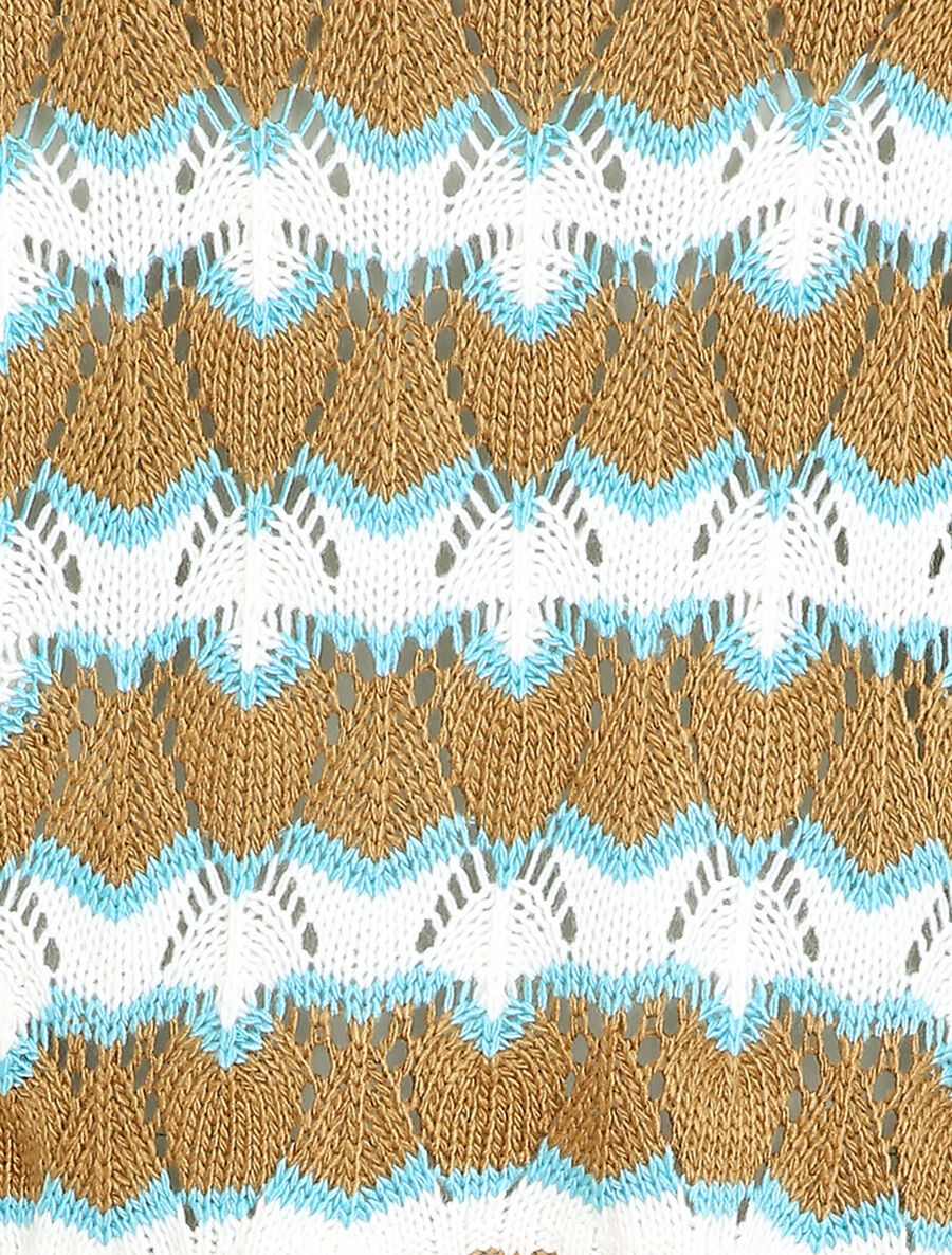 Pull en maille à rayures stylisées et col montant - Camel - 3