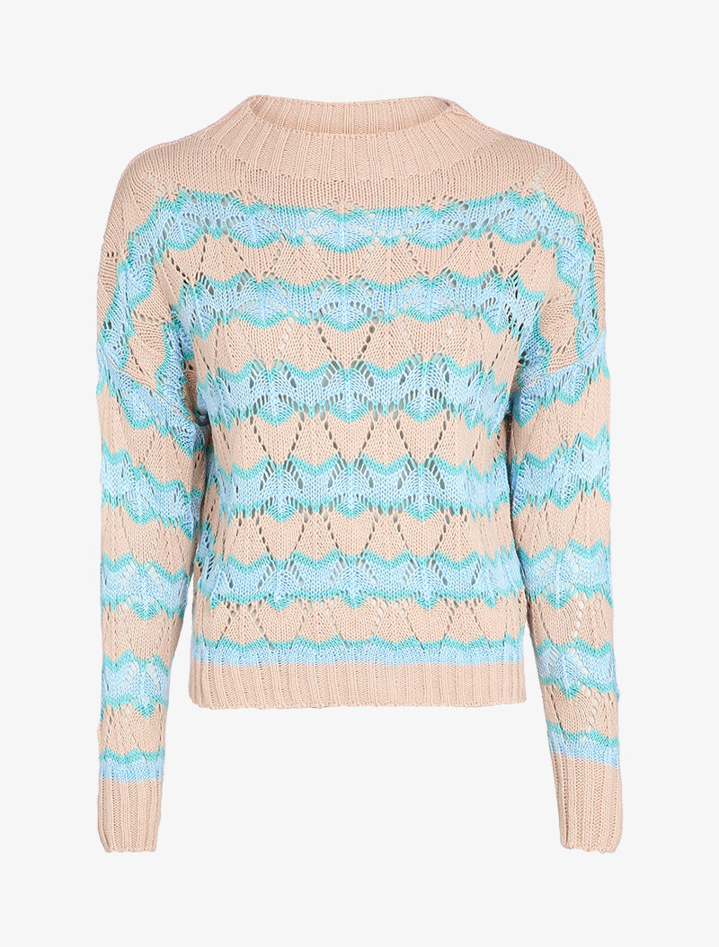 Pull en maille à rayures stylisées et col montant - Rose - 1
