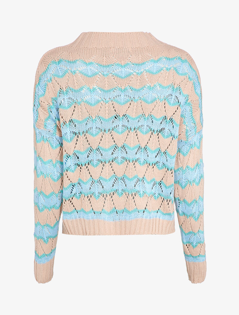 Pull en maille à rayures stylisées et col montant - Rose - 2