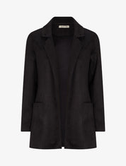Veste ouverte mi-longue en suédine - Noir - 1