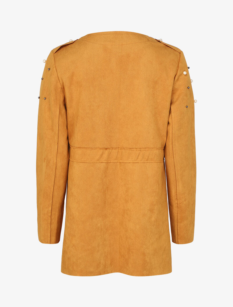Veste en suédine à perles et liens à nouer - Moutarde - 2