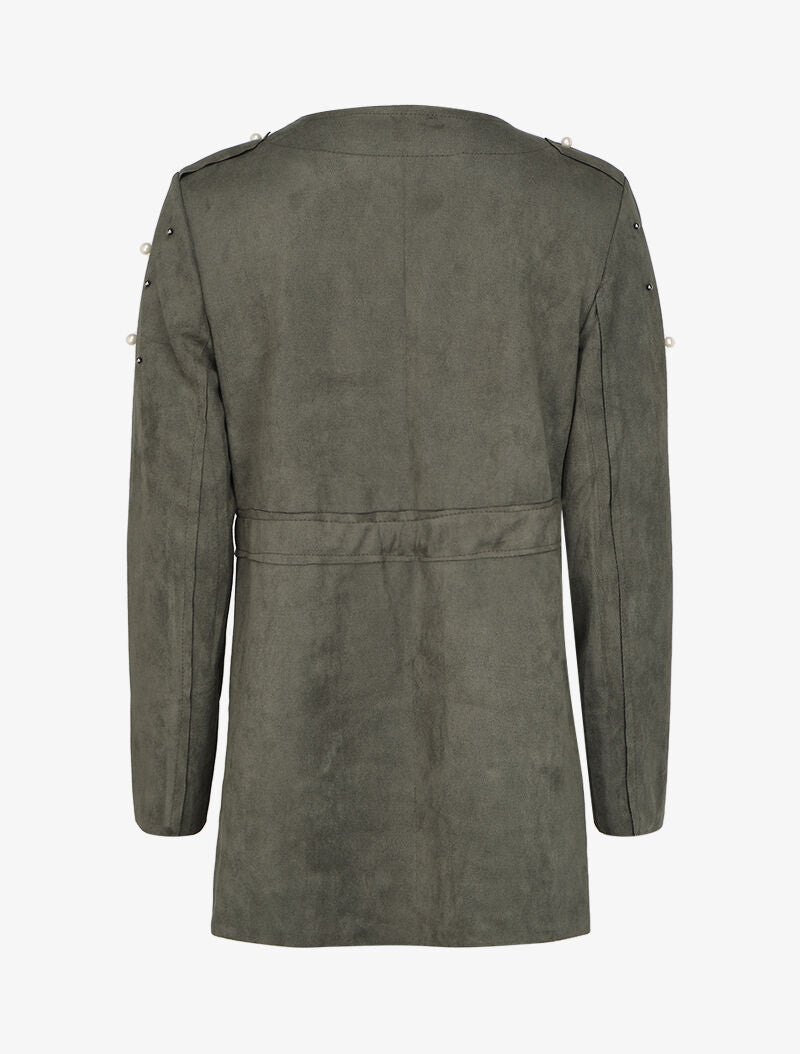 Veste en suédine à perles et liens à nouer - Kaki - 2