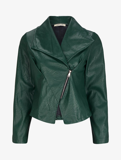 Veste style perfecto en simili à col large - Vert sapin - 1