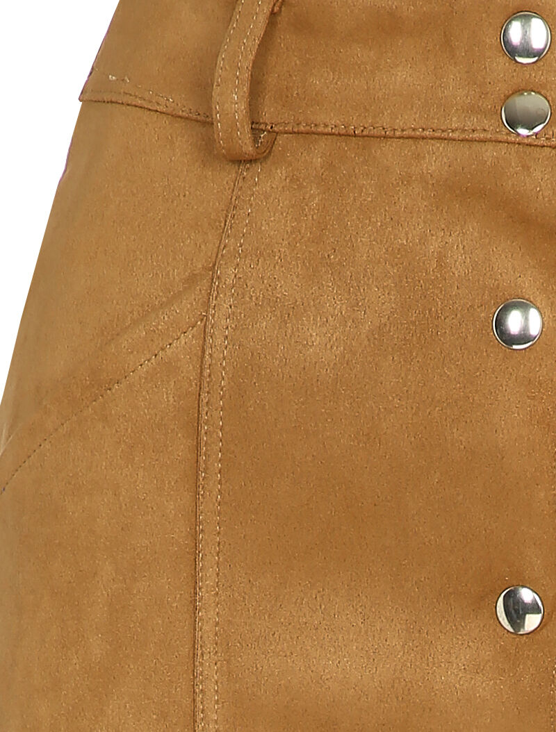 Jupe en suédine boutonnée à taille élastiquée - Camel - 3