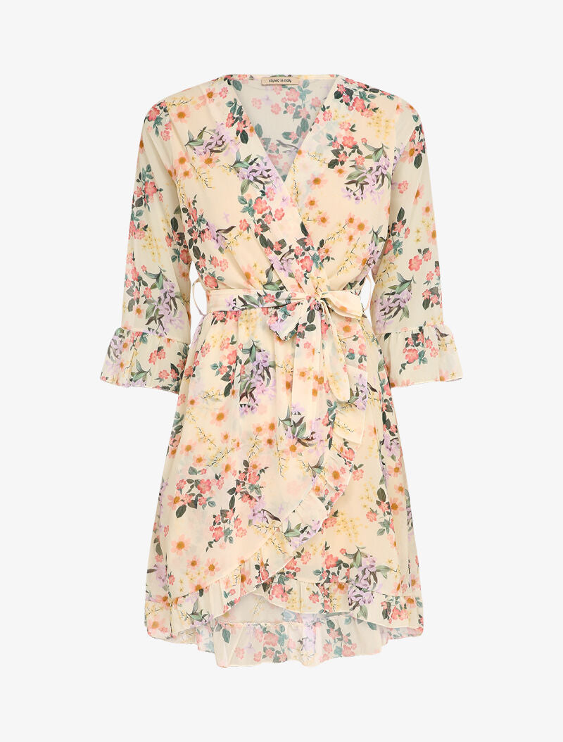 Robe cache-coeur à petites fleurs - Blanc - 4
