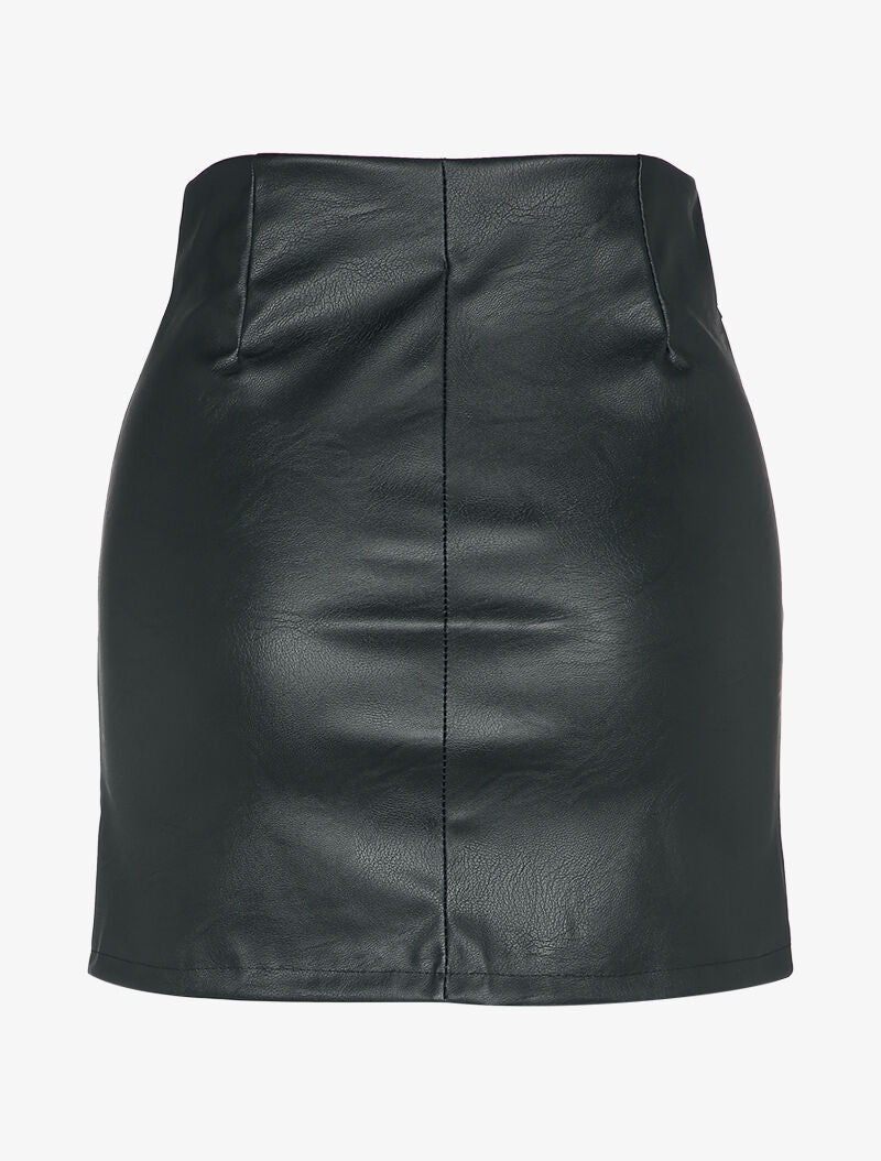 Mini jupe en simili à zip et grandes poches - Noir - 2