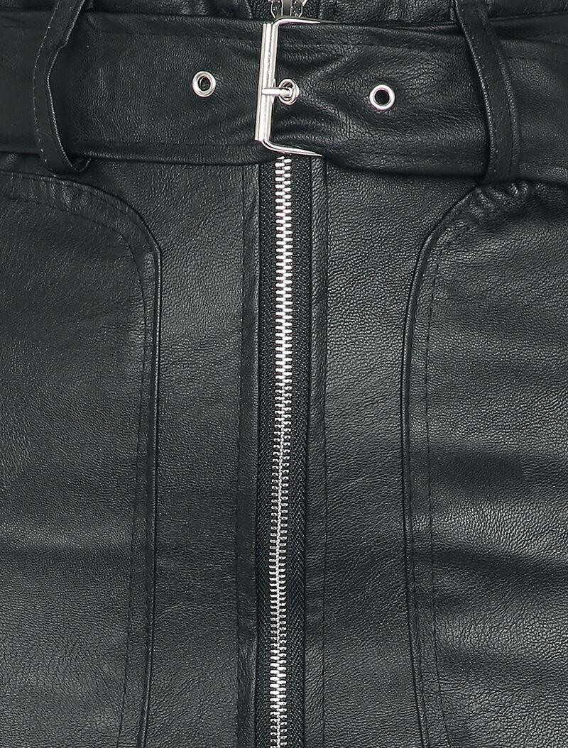 Mini jupe en simili à zip et grandes poches - Noir - 3