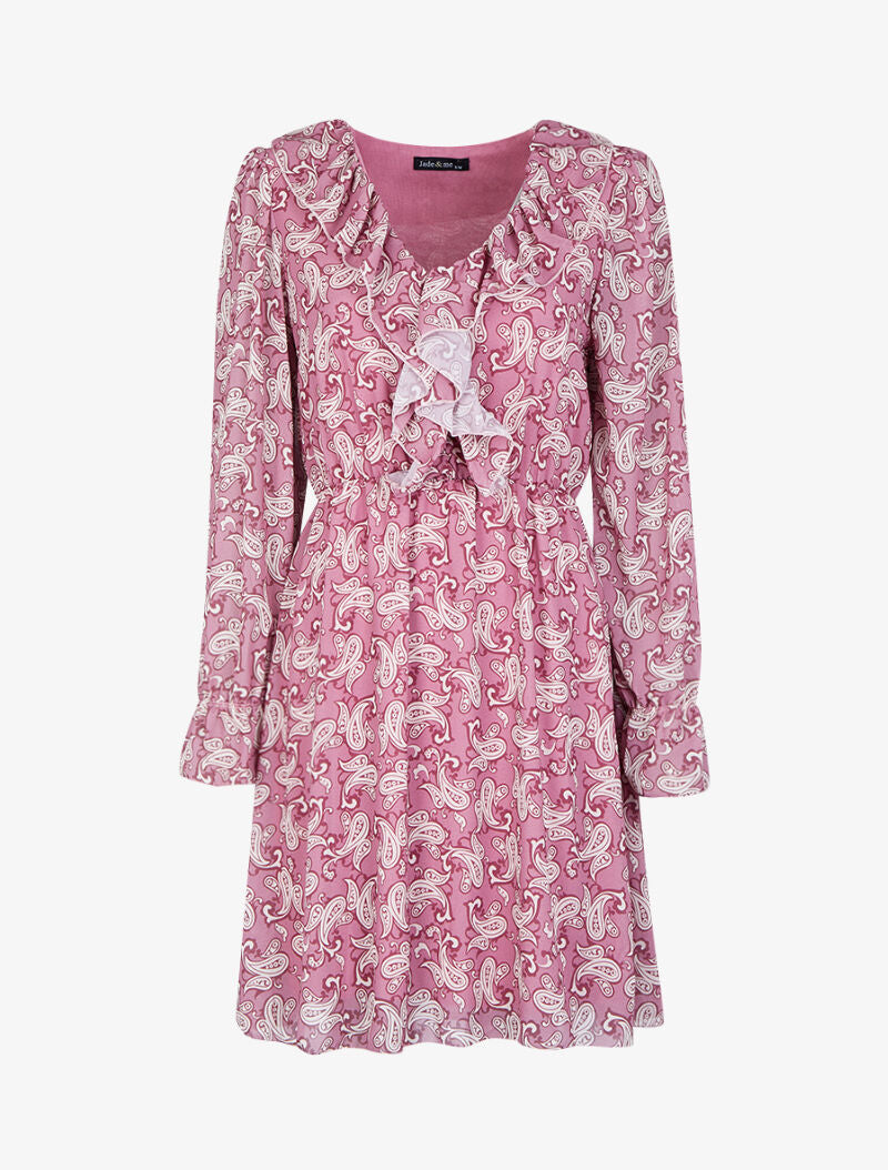 Robe imprimé cachemire stylisé à col V volanté - Vieux rose - 5