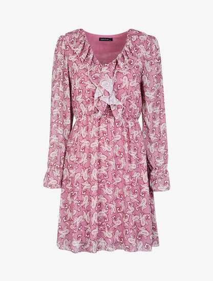 Robe imprimé cachemire stylisé à col V volanté - Vieux rose - 5