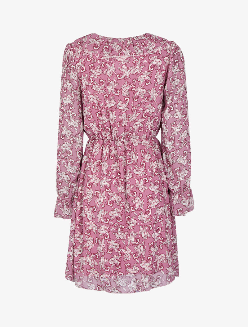 Robe imprimé cachemire stylisé à col V volanté - Vieux rose - 2