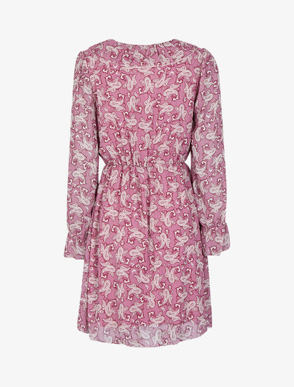 Robe imprimé cachemire stylisé à col V volanté - Vieux rose - 2