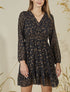 Robe imprimée plumes irisées et col cache-coeur - Noir - 1