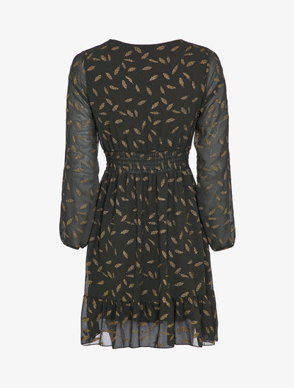 Robe imprimée plumes irisées et col cache-coeur - Noir - 3