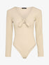 Body côtelé à col à détail noeud - Beige - 1