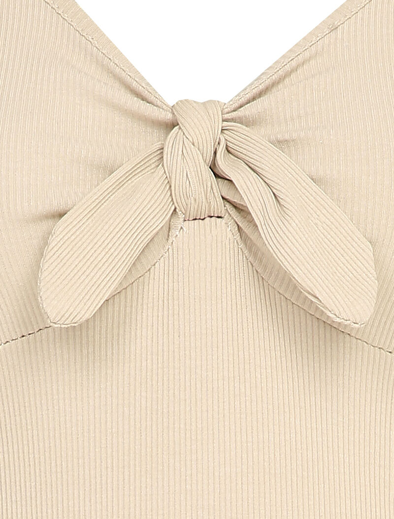 Body côtelé à col à détail noeud - Beige - 3