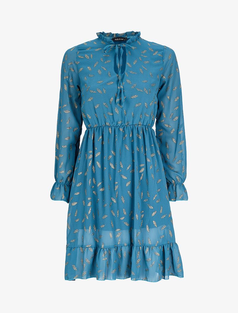 Robe en voile à feuilles pailletées - Bleu - 4