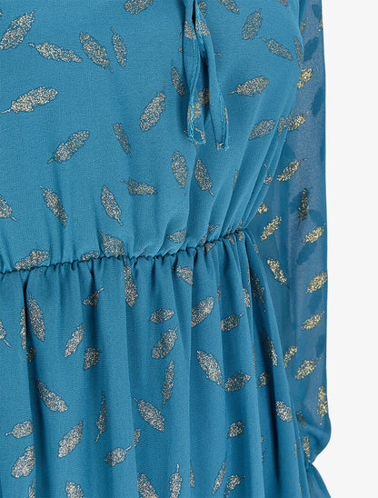 Robe en voile à feuilles pailletées - Bleu - 3