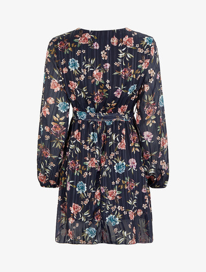 Robe patineuse cache-coeur à motif roses - Bleu marine - 2