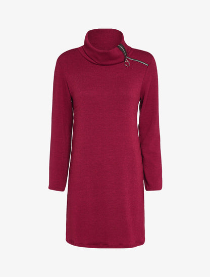 Robe pull oversize à col zippé stylisé - Bordeaux - 4
