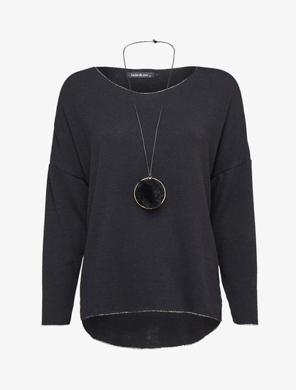 Pull oversize à liserés irisés avec sautoir - Noir - 1