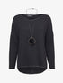 Pull oversize à liserés irisés avec sautoir - Noir - 1