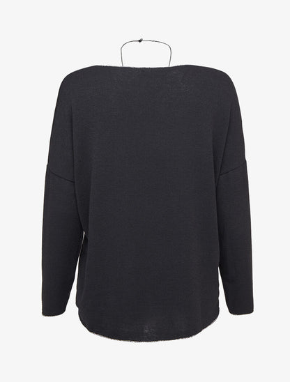 Pull oversize à liserés irisés avec sautoir - Noir - 2