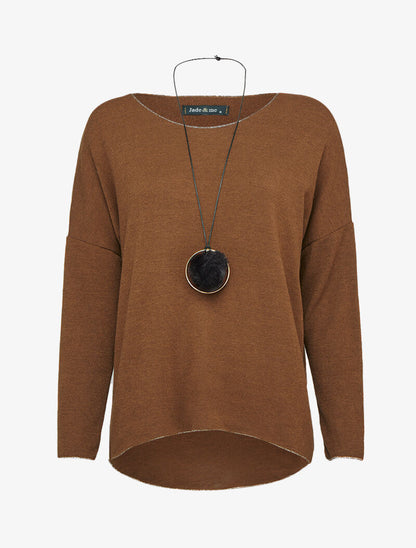 Pull oversize à liserés irisés avec sautoir - Marron - 3