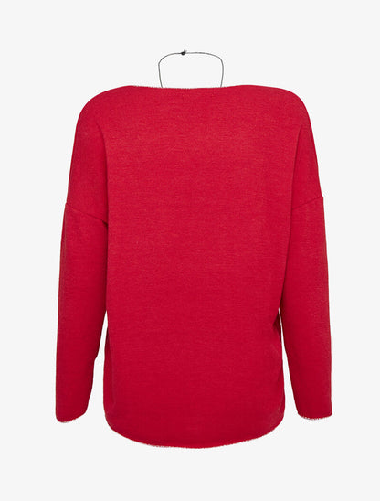 Pull oversize à liserés irisés avec sautoir - Rouge - 2