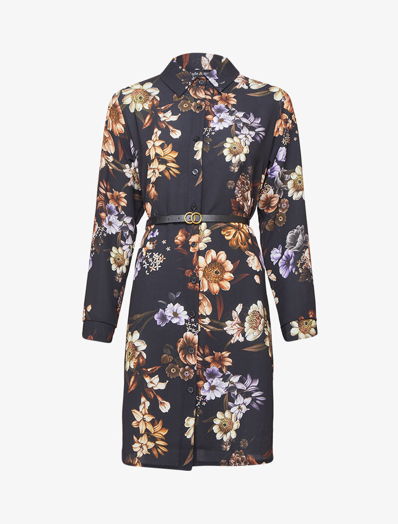 Robe chemise imprimé fleuri - Noir - 1
