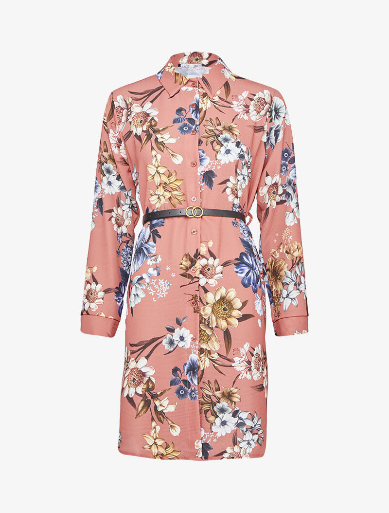 Robe chemise imprimé fleuri - Rose - 1