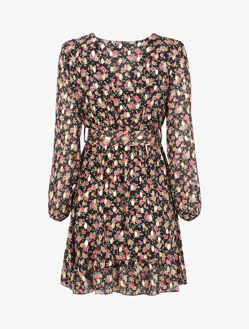 Robe patineuse à motifs roses - Noir - 2