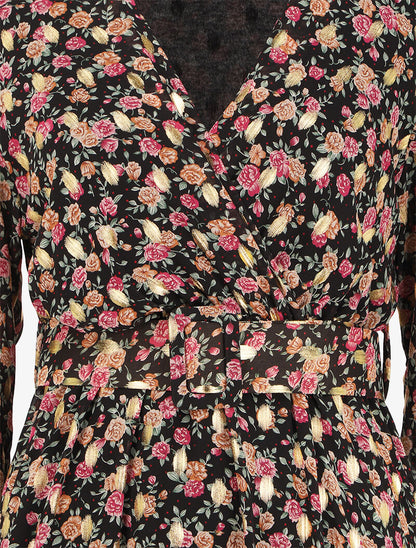 Robe patineuse à motifs roses - Noir - 3