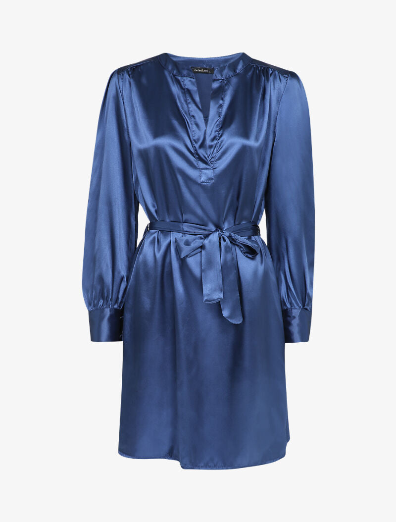 Robe droite satinée - Bleu marine - 1