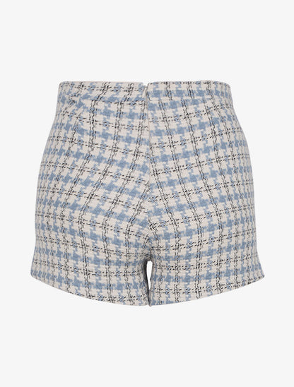 Mini short taille haute en tweed - Bleu ciel - 2