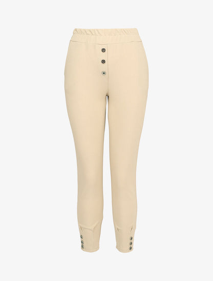 Pantalon 7/8 à taille élastiquée - Beige - 1